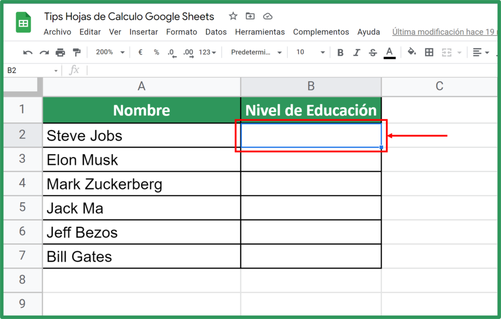 Como crear una lista desplegable en Google Sheets 