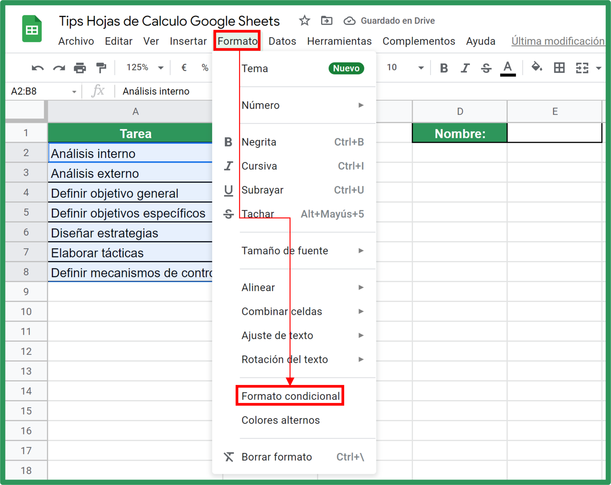 C Mo Aplicar El Formato Condicional En Google Sheets Ejemplos