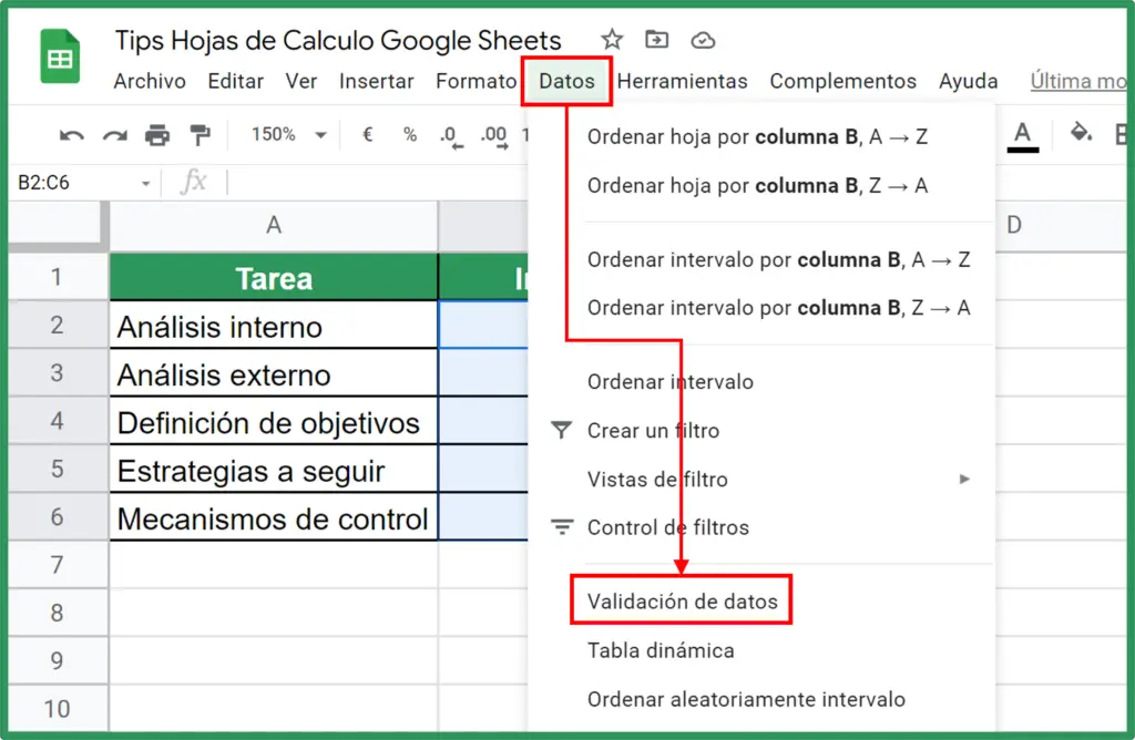 Cómo insertar un selector (calendario) de fechas en una celda de Google Sheets

