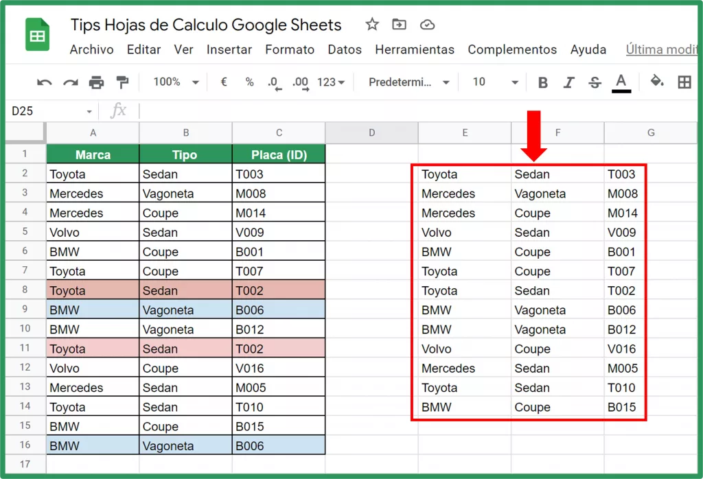 Funcion Unique Google Sheets img10