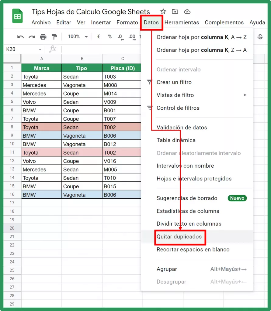 Funcion Unique Google Sheets img12