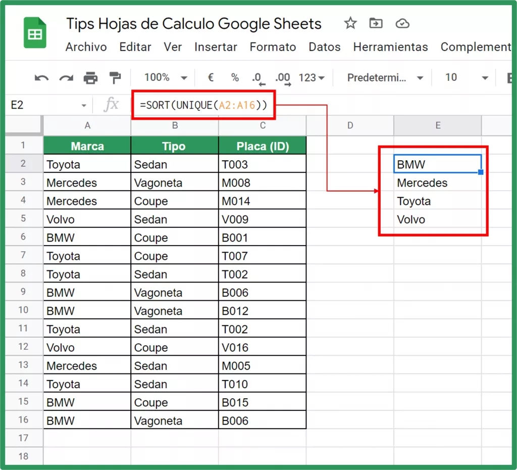 Funcion Unique Google Sheets img5