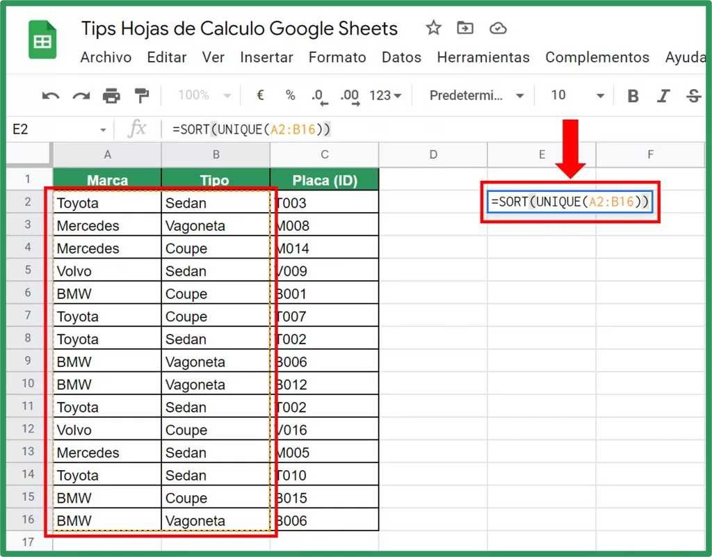 Funcion Unique Google Sheets img6