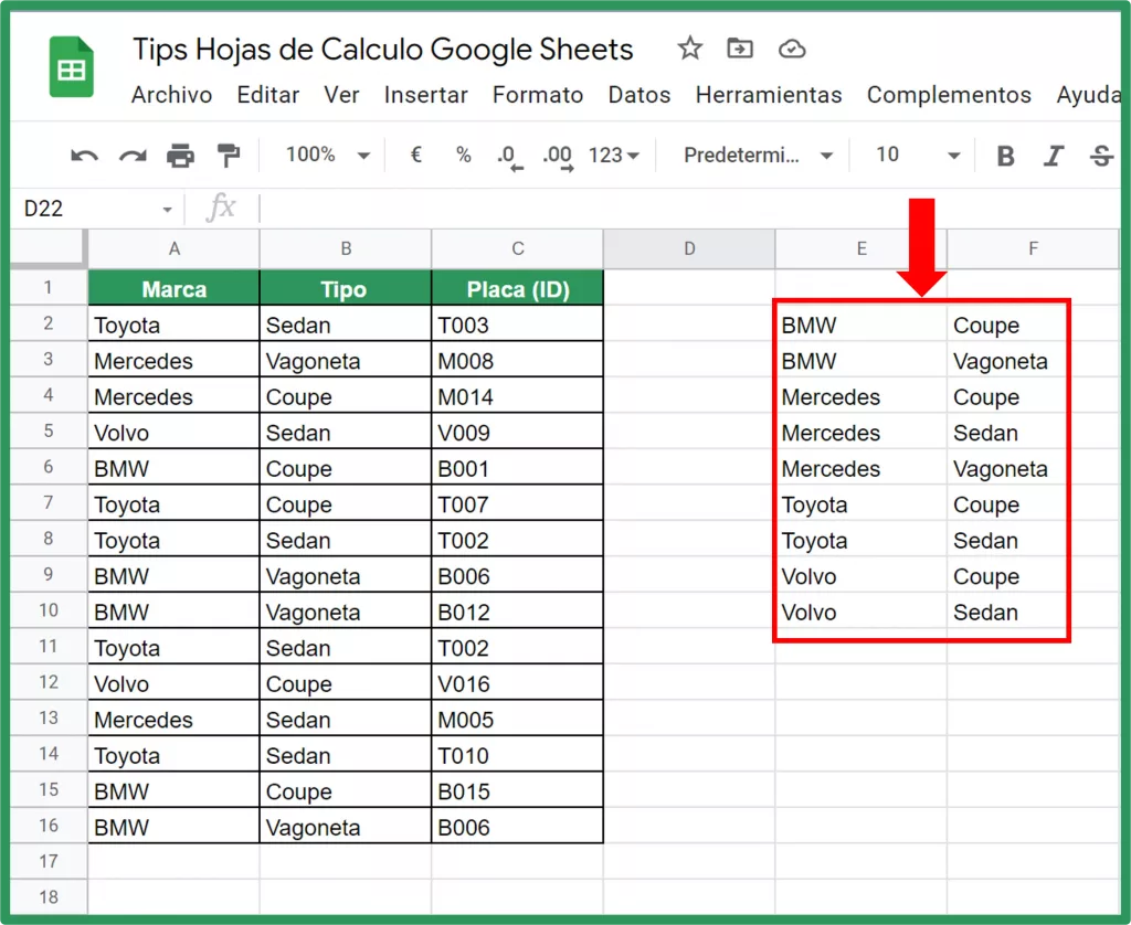 Funcion Unique Google Sheets img7