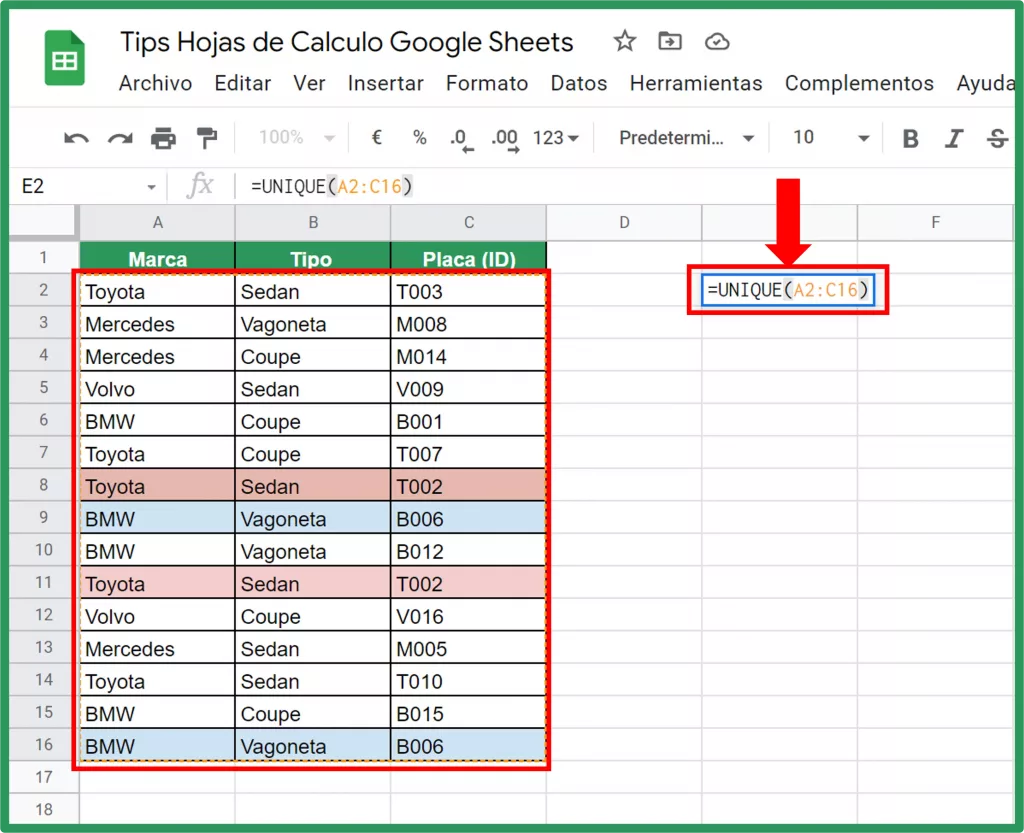 Funcion Unique Google Sheets img9