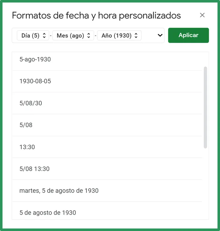 Cálculo días calendario Google Sheets formatos