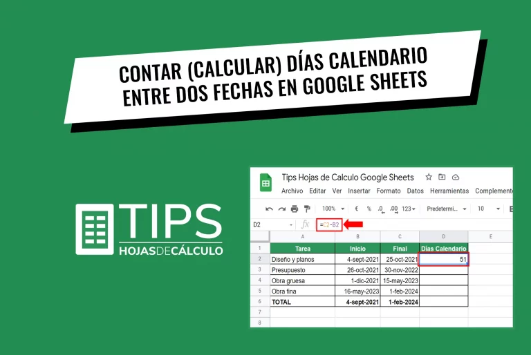 Calcular días calendario entre dos fechas en Google Sheets