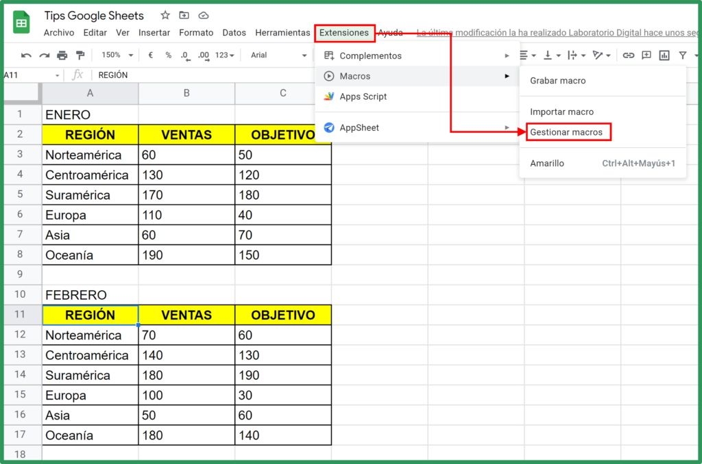 Cómo grabar macros en Google Sheets