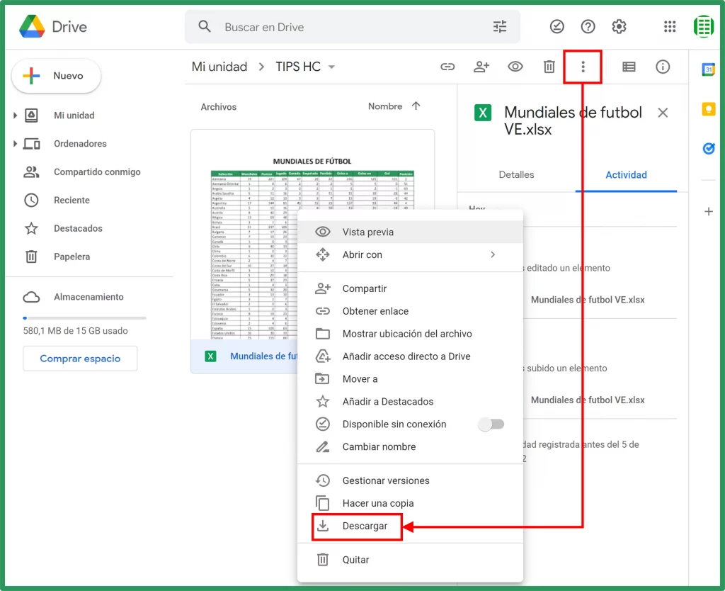 Editar en Google Sheets manteniendo el formato Excel. Descargar.