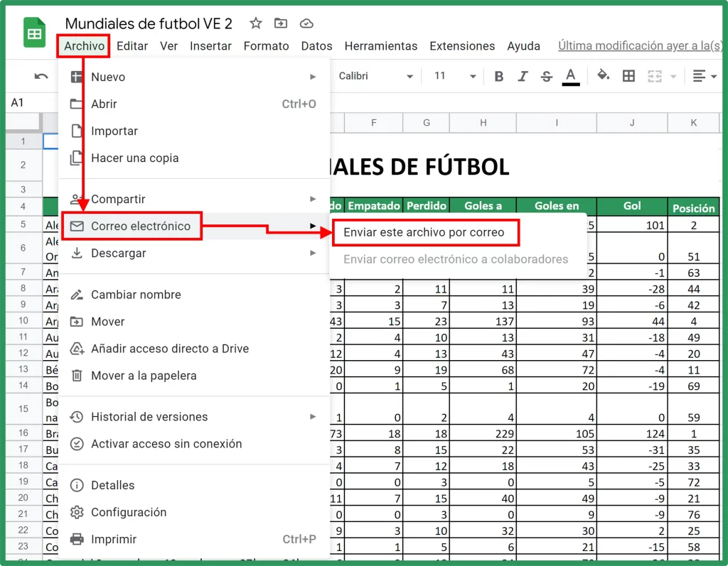 Convertir de Google Sheets a Excel. Enviar por correo electronico.