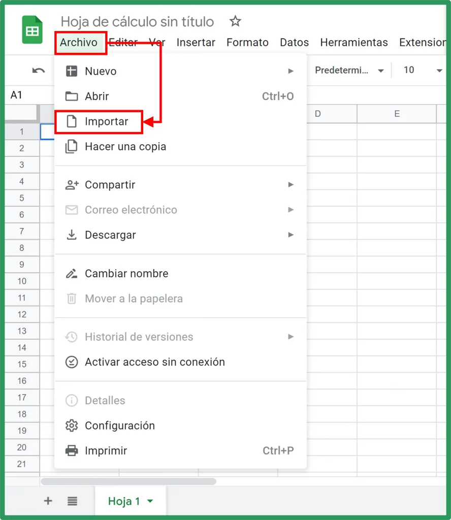 Importar algunos datos de Excel a Google Sheets