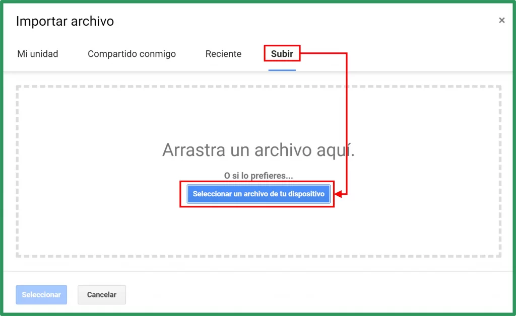 Importar algunos datos de Excel a Google Sheets