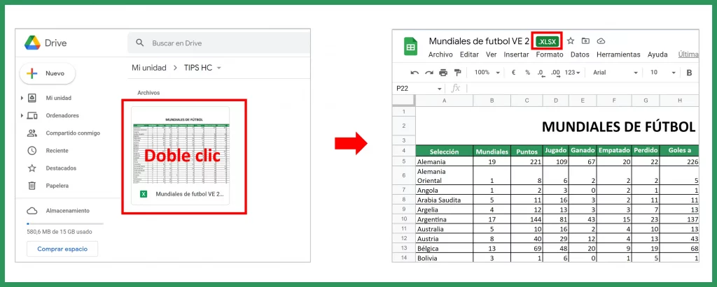 Convertir o abrir un archivo Excel a Google Sheets