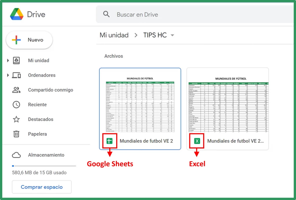 Convertir o abrir un archivo Excel a Google Sheets